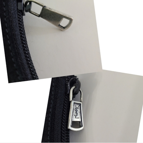 YSL Yves Saint Laurent Suede Patent Leather Demi Pouchette Pochette Baguette Bag - Picture 13 of 16